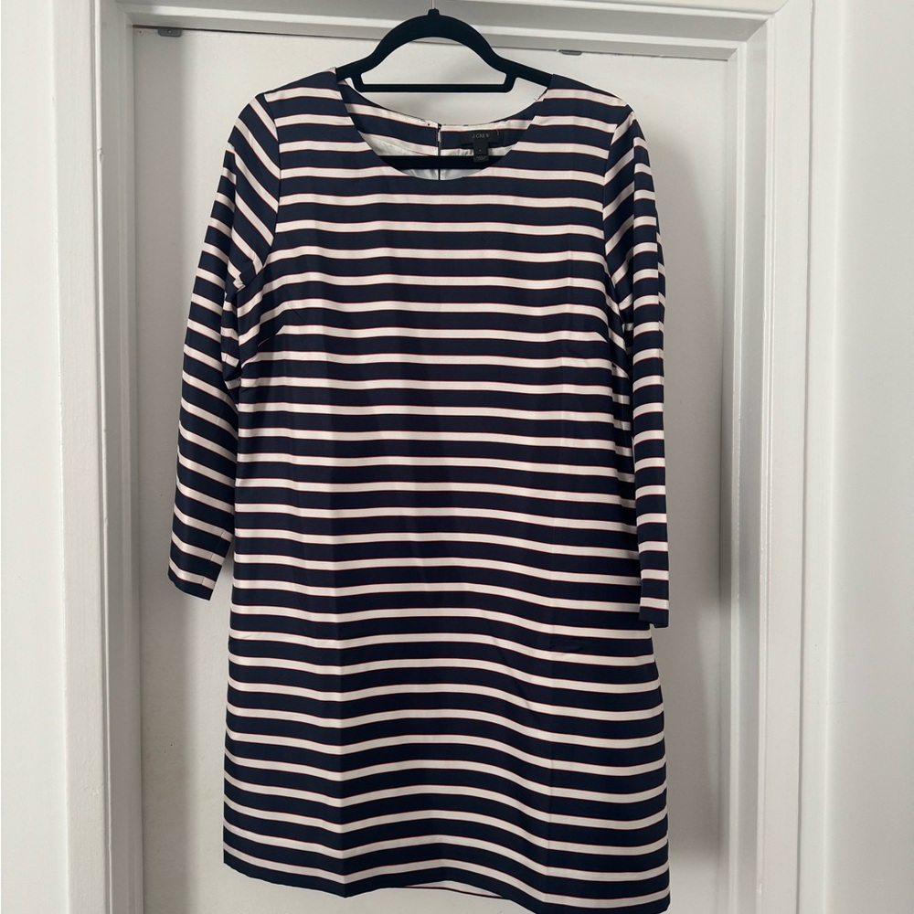 Never worn | J. Crew Navy, Orange & White Silk Striped Dress